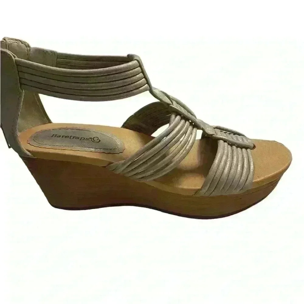 Baretraps Keisha Wedge Sandals Gold Faux Leather Size 7.5 - Picture 6 of 8